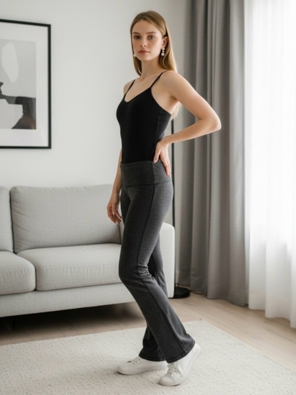 Free People Movement Foldover Flare Jumpsuit in Black / Gray - L